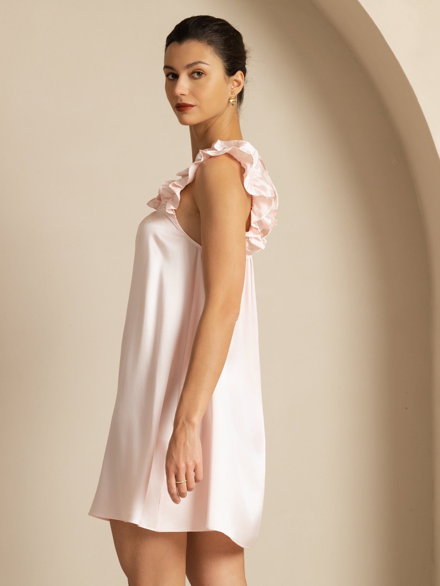 [Pink] SilkSilky-UK 19Momme Silk Sleeveless Square Neck Dress 004