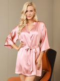 Glossy Pure Silk Short Dressing Gown For Women