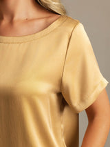 [Tan] SilkSilky-UK 19Momme Machine-Washable Silk Short Sleeve Women's Pyjamas 004