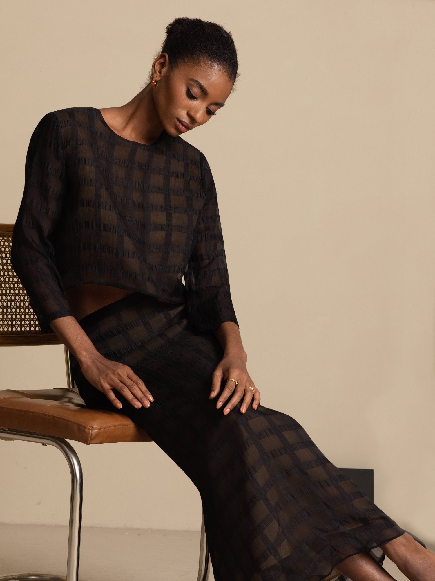 [Black] SilkSilky-UK Pure Silk Long Sleeve Round Neck Women''s Outfit Sets 008