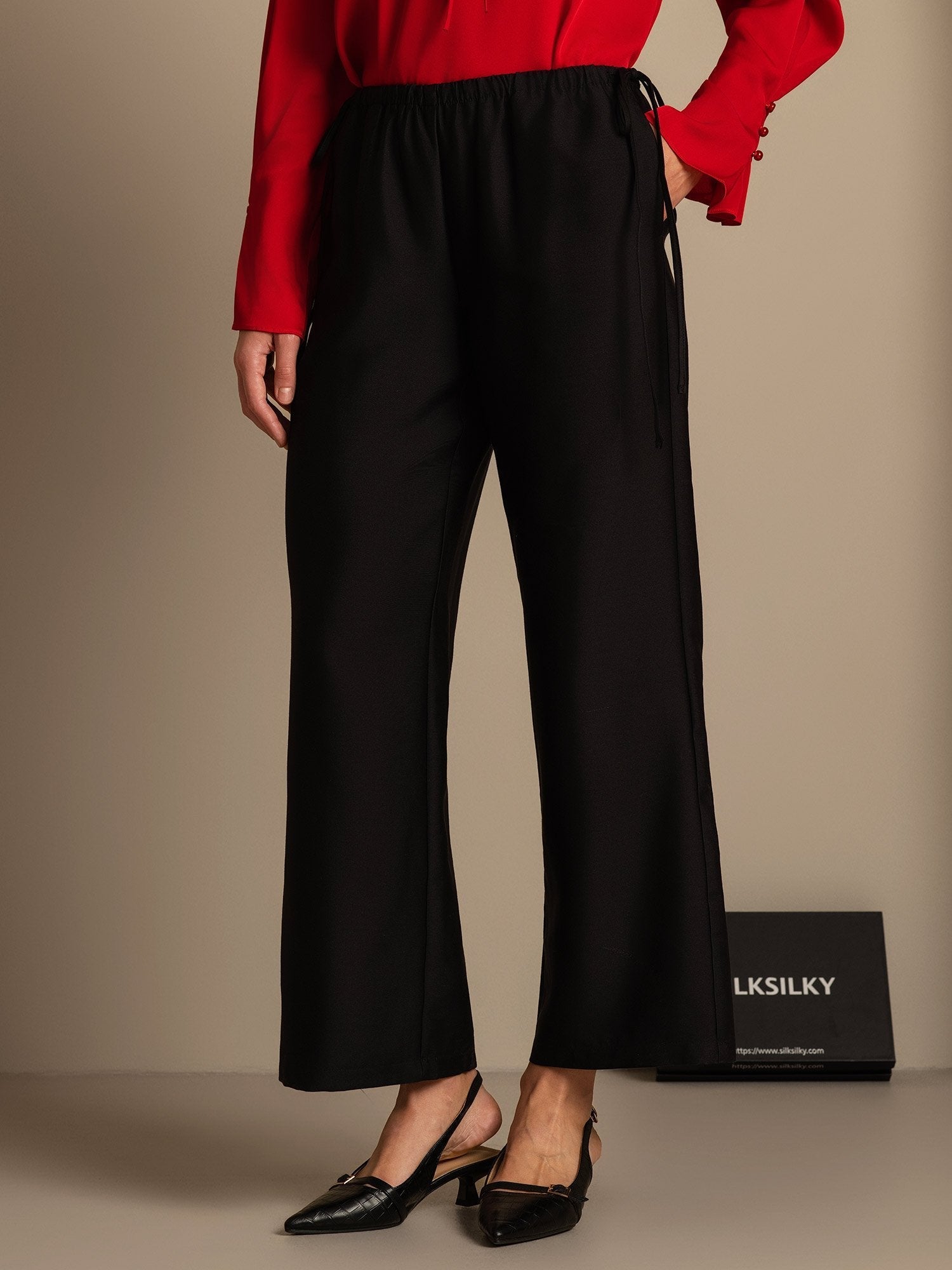 [Black] SilkSilky-UK 32Momme Silk-Wool Blend Womens Pants 003,