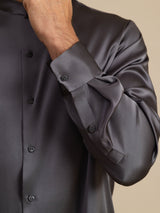 [Dark Gray] SilkSilky-UK Long Sleeve Stand Collar Men''s Shirt 007