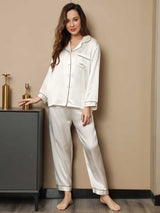 [White] SilkSilky-UK Long Sleeve Lapel Collar Women's Pyjamas 004