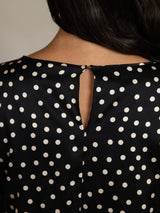 [Polka Dot] SilkSilky-UK 19Momme Silk Bell Sleeve Round Neck Blouse 005