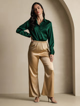 [Dark Green] SilkSilky-UK Long Sleeve Lapel Collar Women's Shirt 010