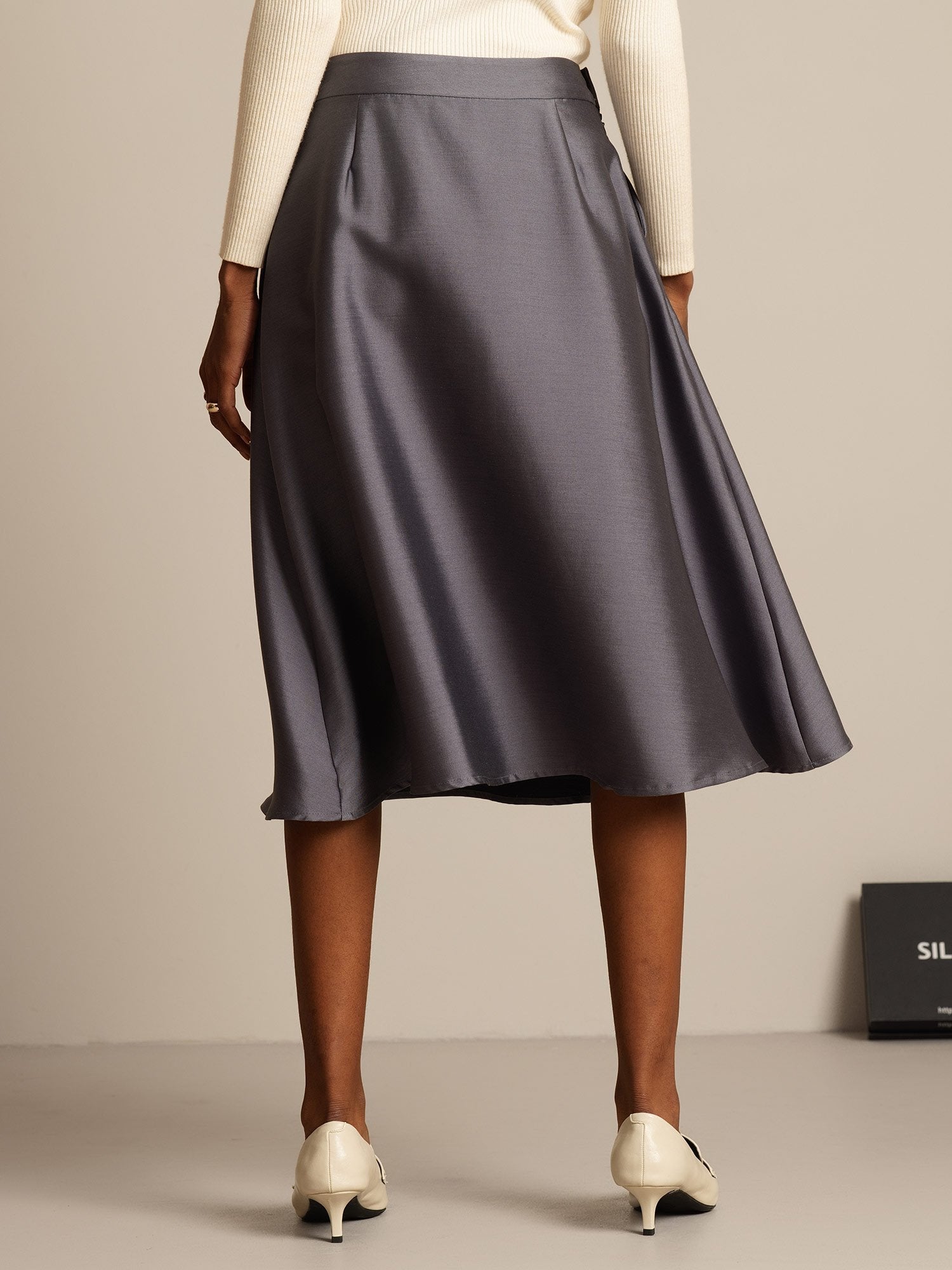 [Gray] SilkSilky-UK 32Momme Silk-Wool Blend Skirt 002,