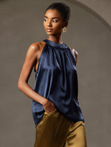 [Dark Blue] SilkSilky-UK Sleeveless Halter Women's T-Shirt 001