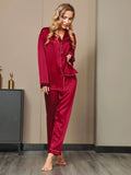 SilkSilky-UK Pure Silk Long Sleeve Lapel Women's Pyjamas Wine 003