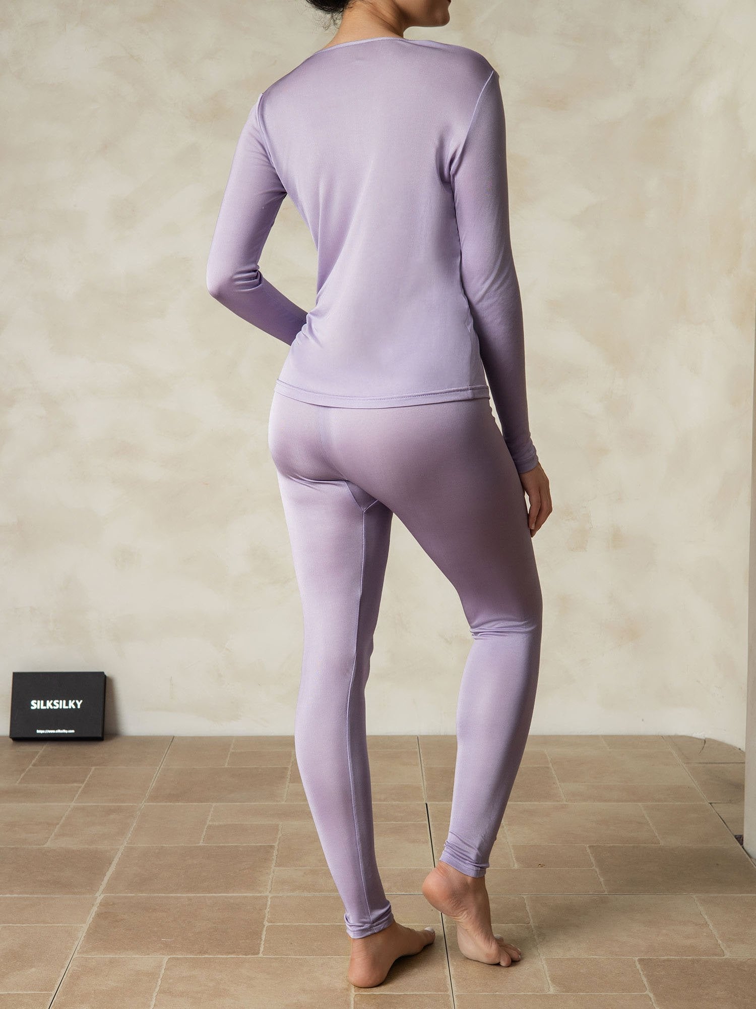 [Purple] SilkSilky-UK Silk Knitted Round Neck Long Johns 002