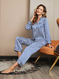 SilkSilky-UK 19Momme Pure Silk Long Sleeve Lapel Women's Pyjamas Blue 004