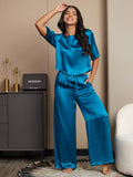 SilkSilky-UK-Pure-Silk-Half-Sleeve-Round-Neck-Women's-Pyjamas-Teal-005