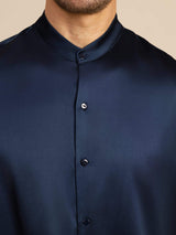 [Dark Blue] SilkSilky-UK Long Sleeve Stand Collar Men''s Shirt 007