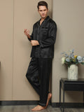 SilkSilky UK 19Momme Pure Silk Long Sleeve Lapel Men's Pyjamas Black 005