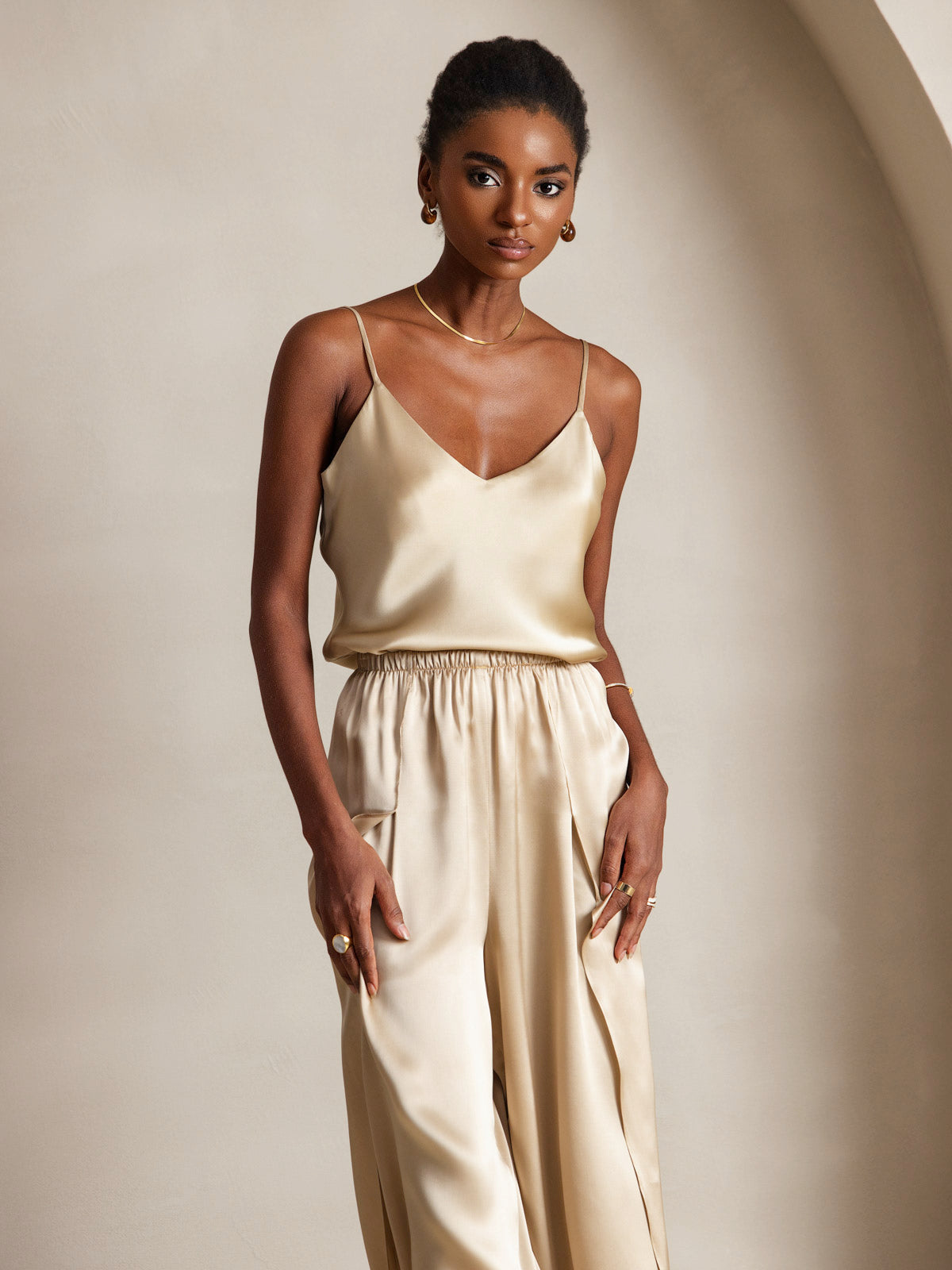 [Champagne] SilkSilky-UK Pure Silk V Neck Camisole 001