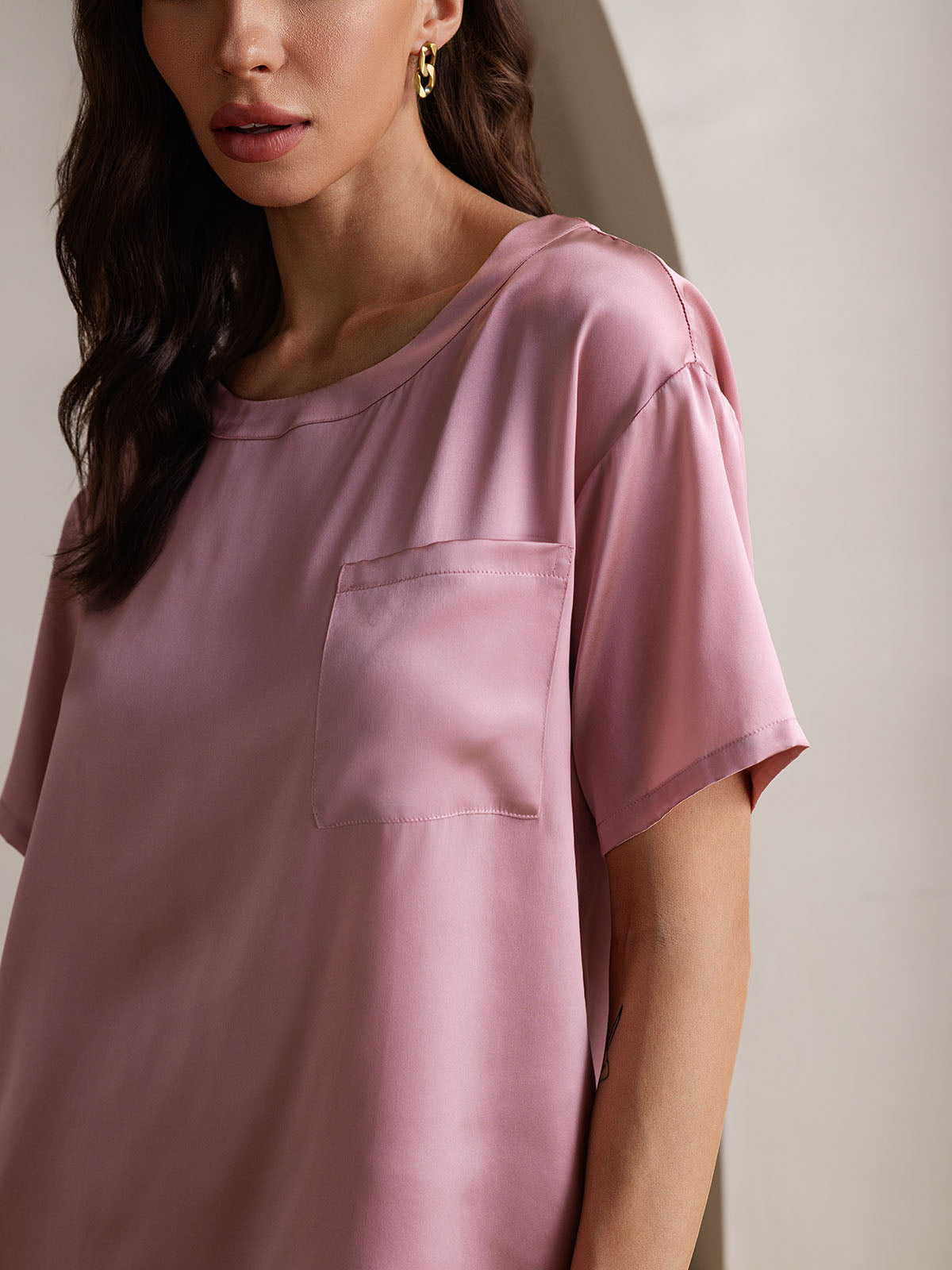 [Pale Mauve] SilkSilky-UK Pure Silk Round Neck Women's Pyjamas 009