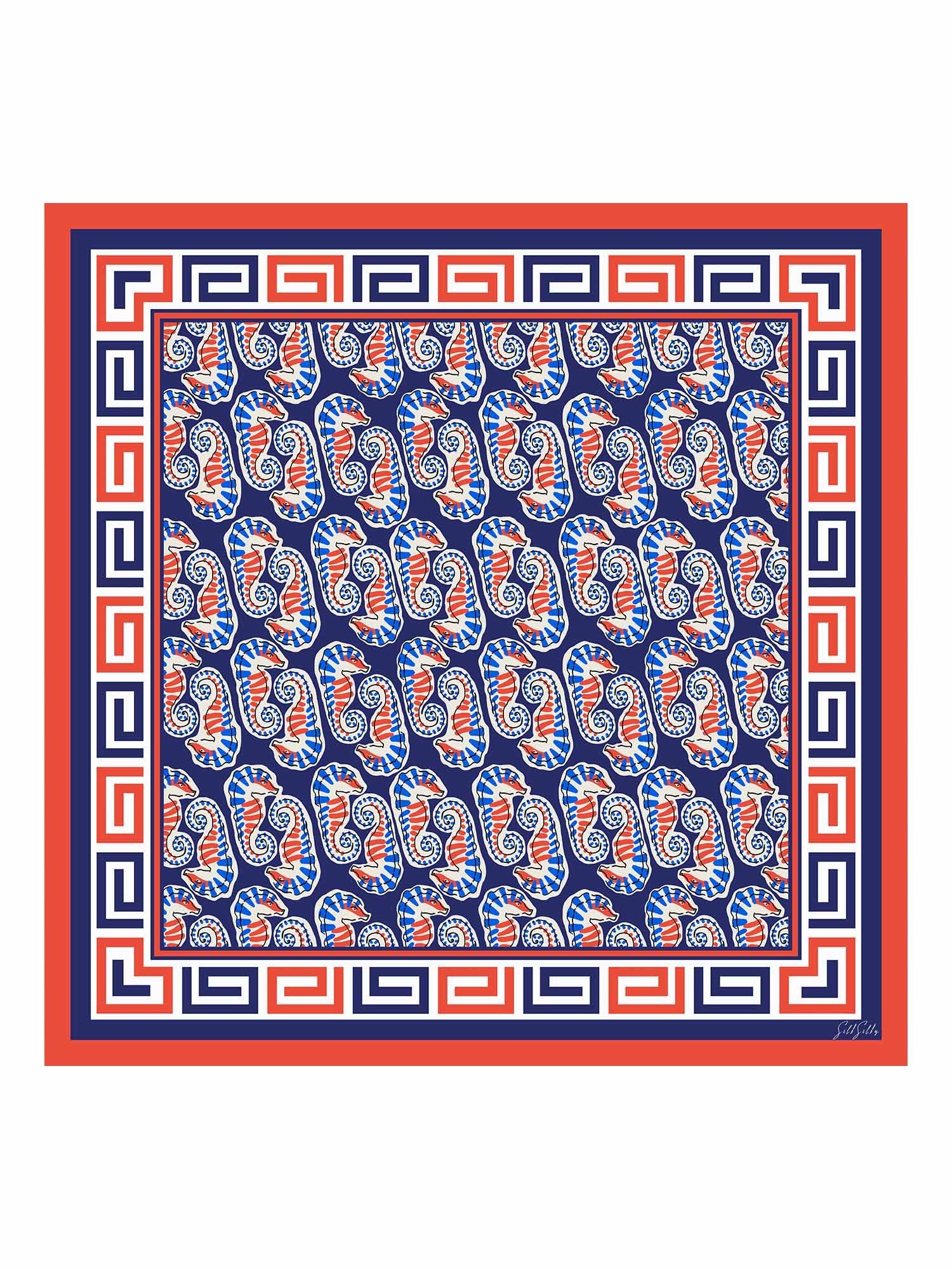 [Navy Seahorse] SilkSilky-UK Scarf 001
