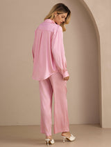[Pink Pinstripe] SilkSilky-UK Long Sleeve Lapel Collar Women's Outfit Sets 002