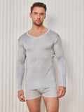 SilkSilky UK Silk Knitted Long Sleeve V Neck Men's T Shirt LightGray 003