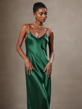 [Green] SilkSilky-UK Spaghetti Strap V Neck Dress 003