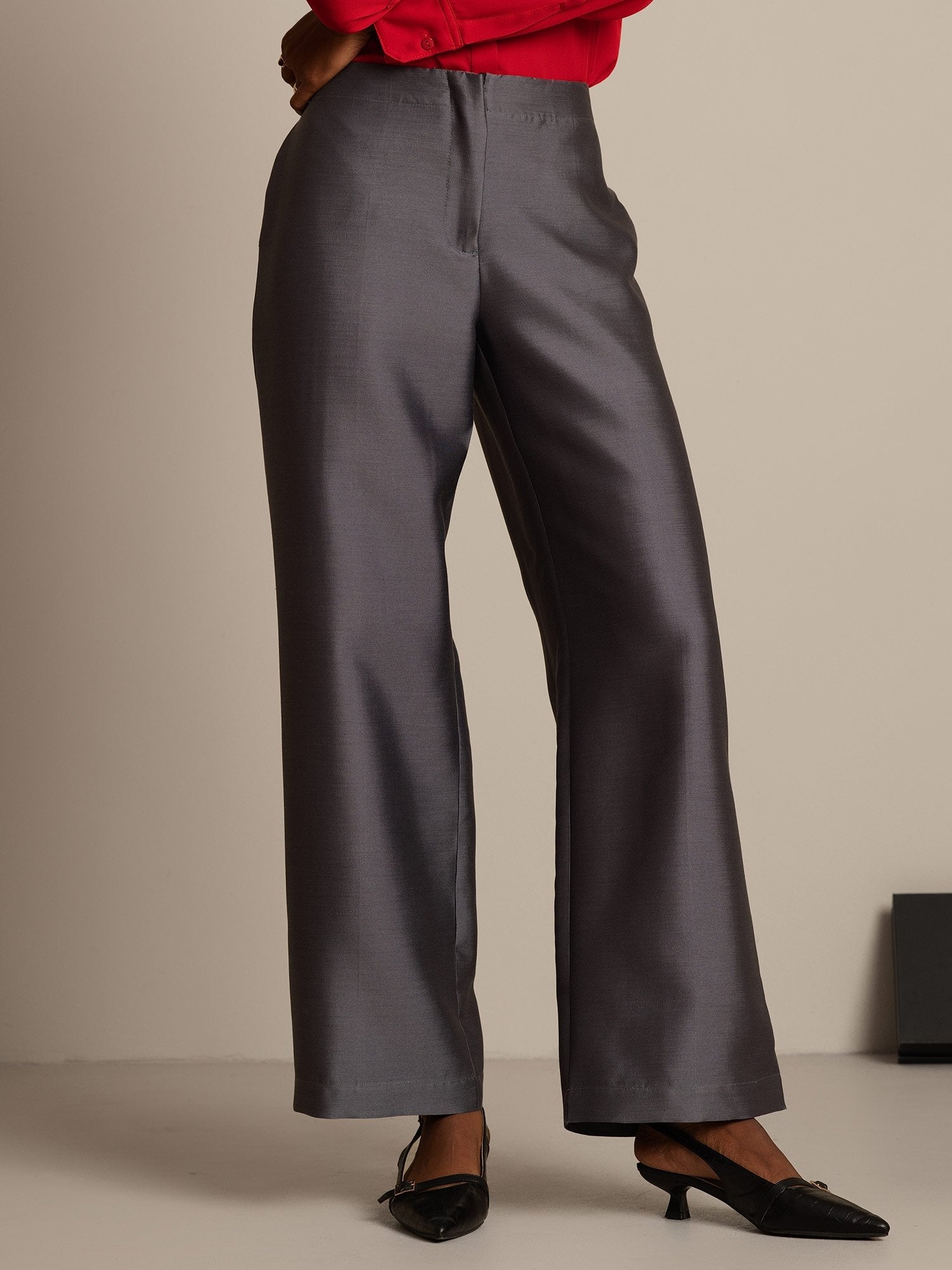 [Gray] SilkSilky-UK 32Momme Silk-Wool Blend Womens Pants 006,