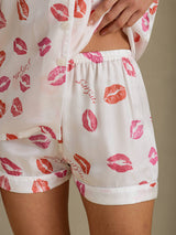 [White Lipstick] SilkSilky-UK Short Sleeve Notch Collar Women's Pyjamas 004