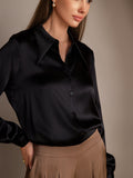 SilkSilky UK 19Momme Silk Long Sleeve Collar Women's Shirt Black 003