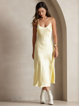 [Light Yellow] SilkSilky-UK Spaghetti Strap V Neck Nightdress 005