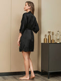 SilkSilky UK Pure Silk Half Sleeve Nightgown&Robe Set Black 004