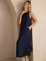 [Dark Blue] SilkSilky-UK Sleeveless Crew Neck Dress 007