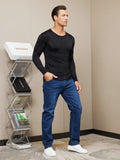 SilkSilky UK Silk Knitted Long Sleeve Round Neck Men's T Shirt Black 005