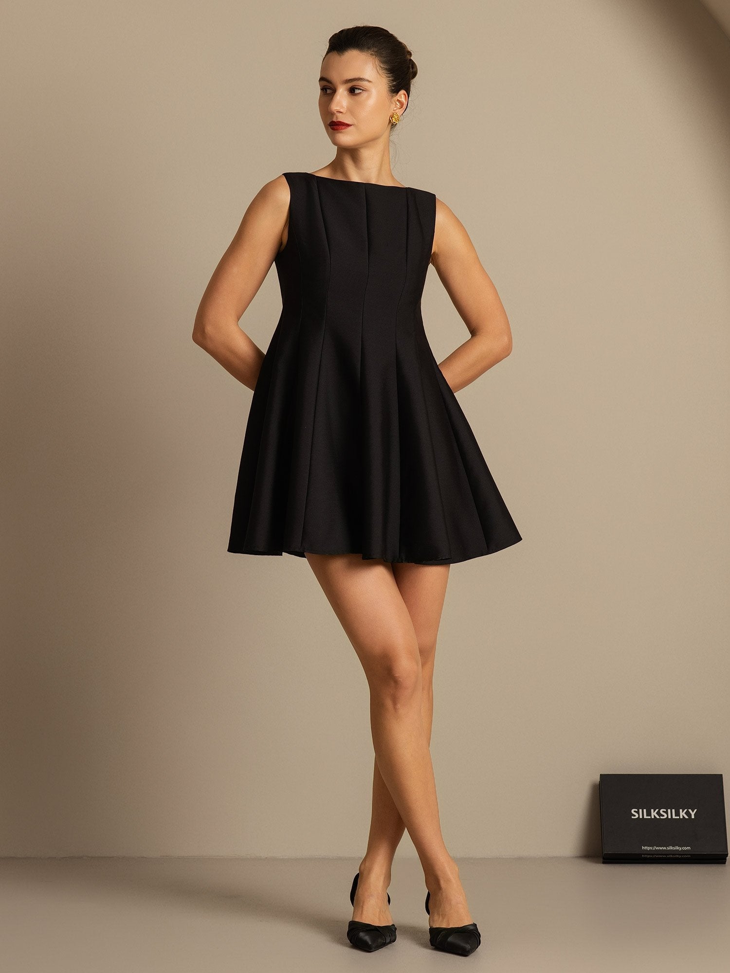 [Black] SilkSilky-UK 32Momme Silk-Wool Blend Dress 007,