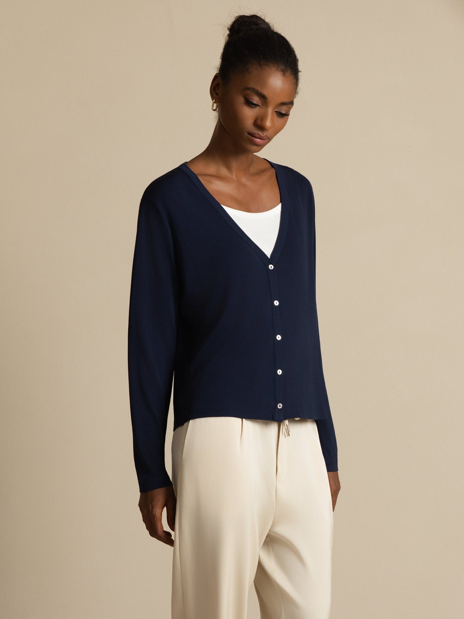 [Dark Blue] SilkSilky-UK Long Sleeve Women's Cardigan 001