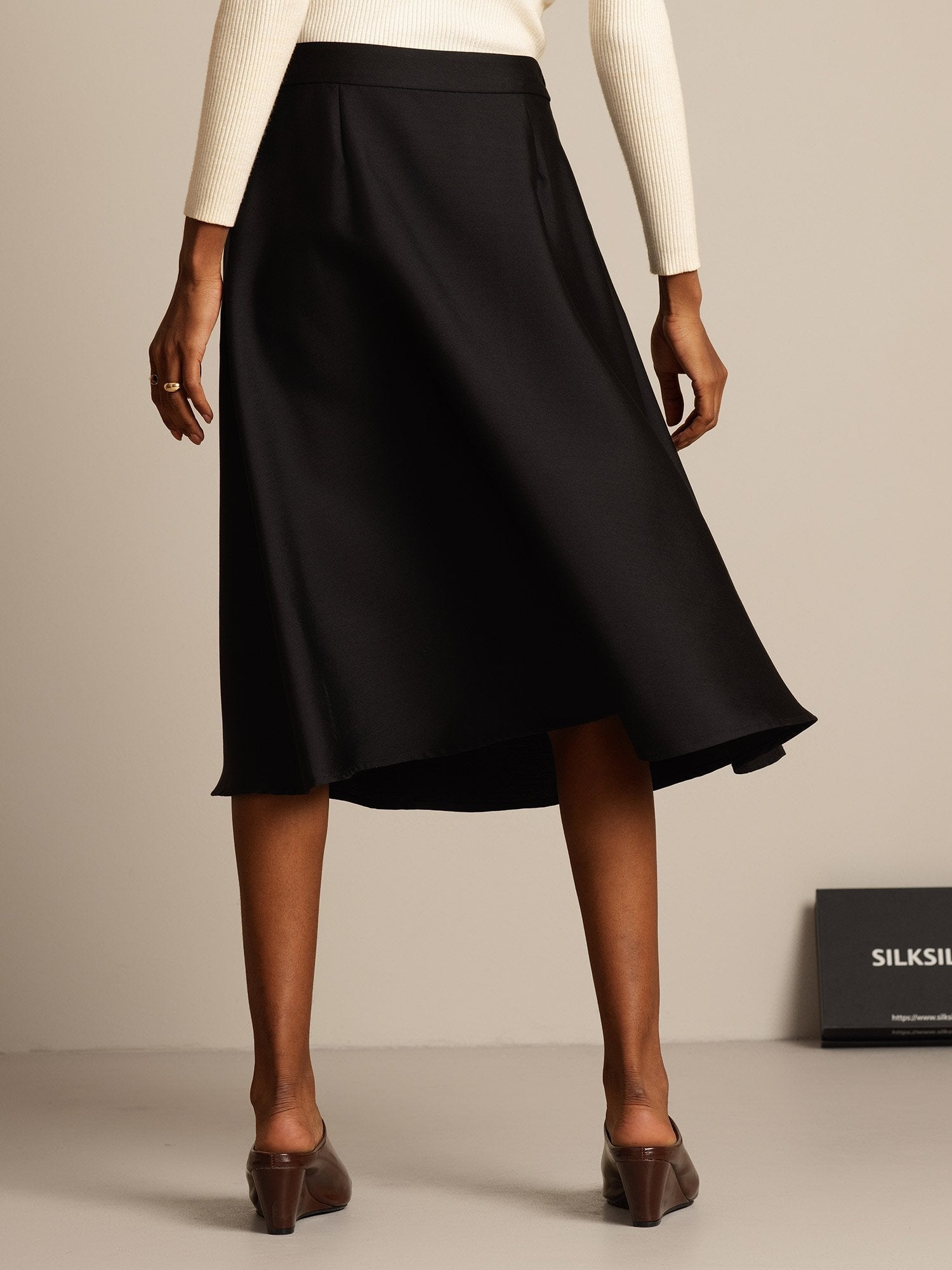 [Black] SilkSilky-UK 32Momme Silk-Wool Blend Skirt 002,