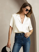 [Ivory] SilkSilky-UK 19Momme Silk Notched Neck Women's Shirt 006