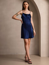 [Dark Blue] SilkSilky-UK Spaghetti Strap Cowl Neck Dress 007