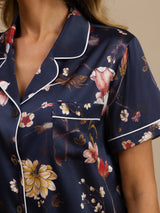 [Navy Floral] SilkSilky-UK Short Sleeve Notch Collar Women's Pyjamas 004