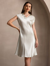 [Light Green] SilkSilky-UK Cap Sleeve V Neck Nightdress 003