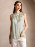 SilkSilky-UK 19Momme Silk Sleeveless Womens T-Shirt LightGreen 001