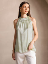 [Light Green] SilkSilky-UK Sleeveless Halter Women's T-Shirt 001