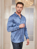 SilkSilky UK Silk Long Sleeve Collar Men's Shirt LightBlue 003