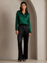 [Dark Green] SilkSilky-UK Long Sleeve Lapel Collar Women's Shirt 004