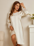 SilkSilky UK Pure Silk Long Sleeve Nightgown White 001