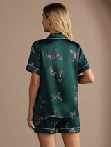 [Emerald Zebra] SilkSilky-UK Short Sleeve Lapel Collar Women's Pyjamas 002