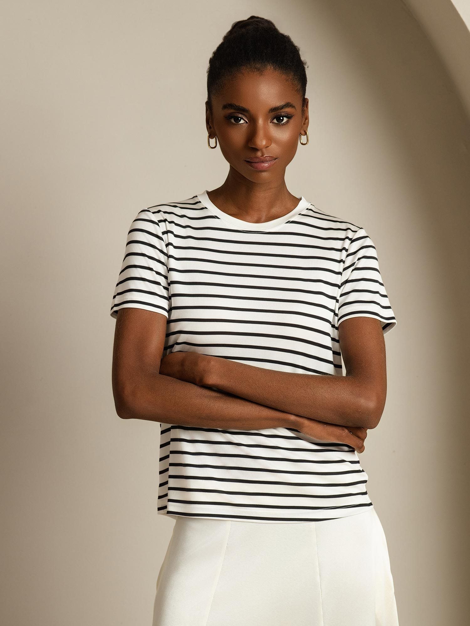 [WhiteStripe] SilkSilky-UK Pure Silk Crew Women's T-Shirt 005