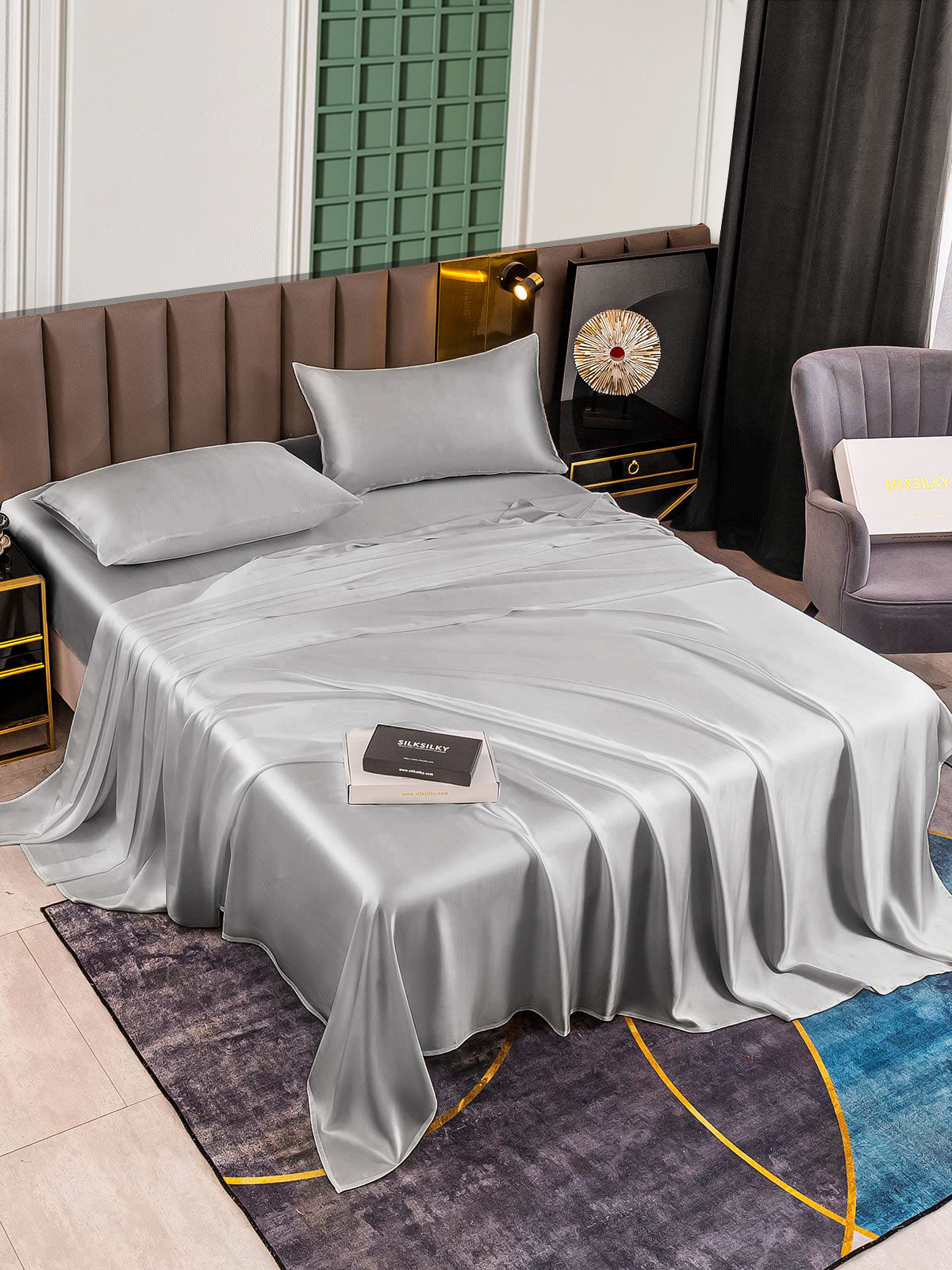 SilkSilky UK 25Momme Pure Silk Bedding Set Silver 002