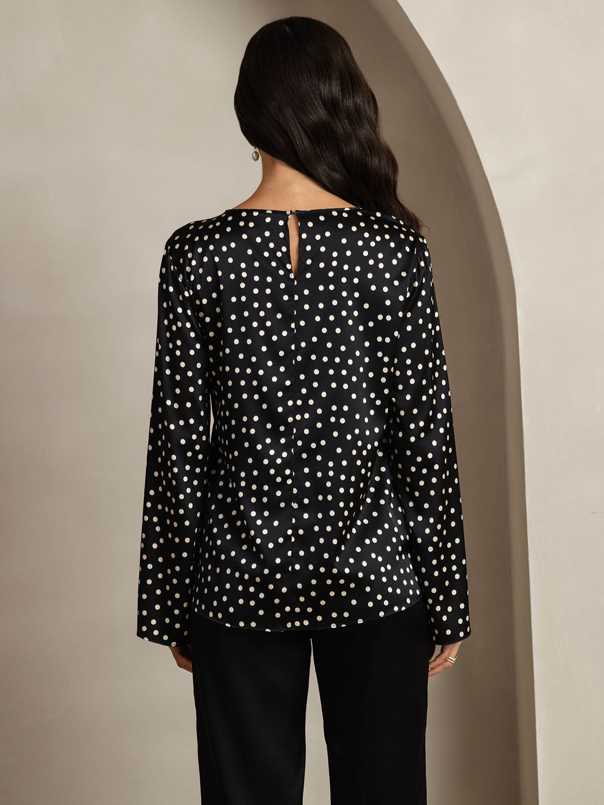 [Polka Dot] SilkSilky-UK 19Momme Silk Round Neck Women's T-Shirt 002