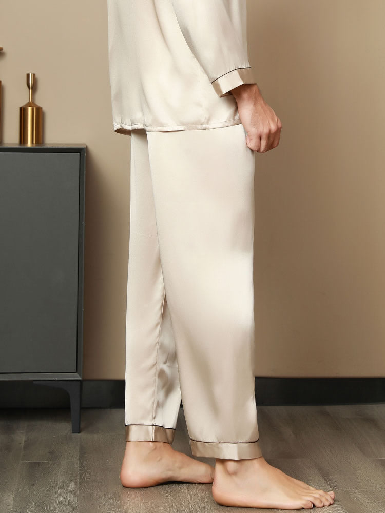 [Tan] SilkSilky-UK Pure Silk Mens Sleep Bottoms 002
