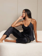 [Black] SilkSilky-UK Spaghetti Strap V Neck Camisole Set 001