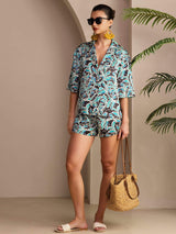 [Teal Botanical] SilkSilky-UK Short Sleeve Notch Collar Women's Pyjamas 005