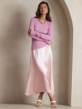 [Pink] SilkSilky-UK 19Momme Stretch Silk Charmeuse Skirt 001